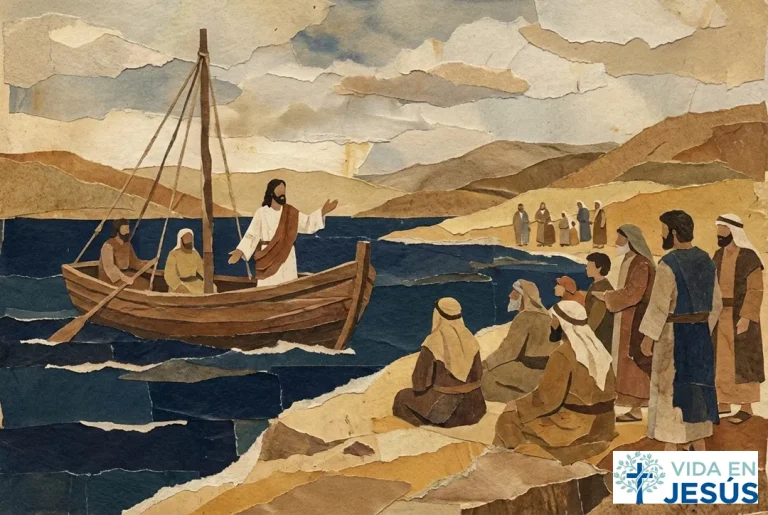 Marcos 3:7-12. Jesús predica al pie del mar de galilea.